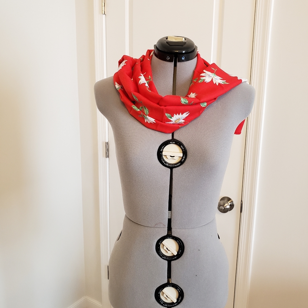 Handmade red floral scarf or head wrap
